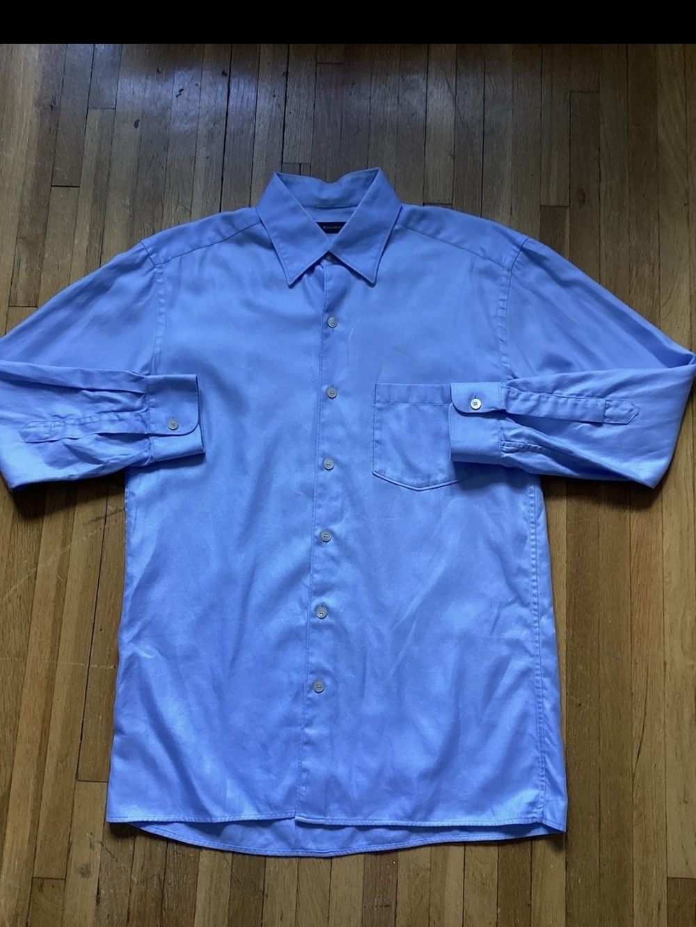 Ermenegildo Zegna Men's Large Blue/Solid/Textured Button Front Shirt,Cotton,Flaw